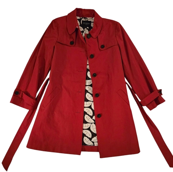 HOBBS LONDON Red Trench Coat with Belt. Umbrella lined. Size 12 UK/ 8 US - Picture 2 of 10